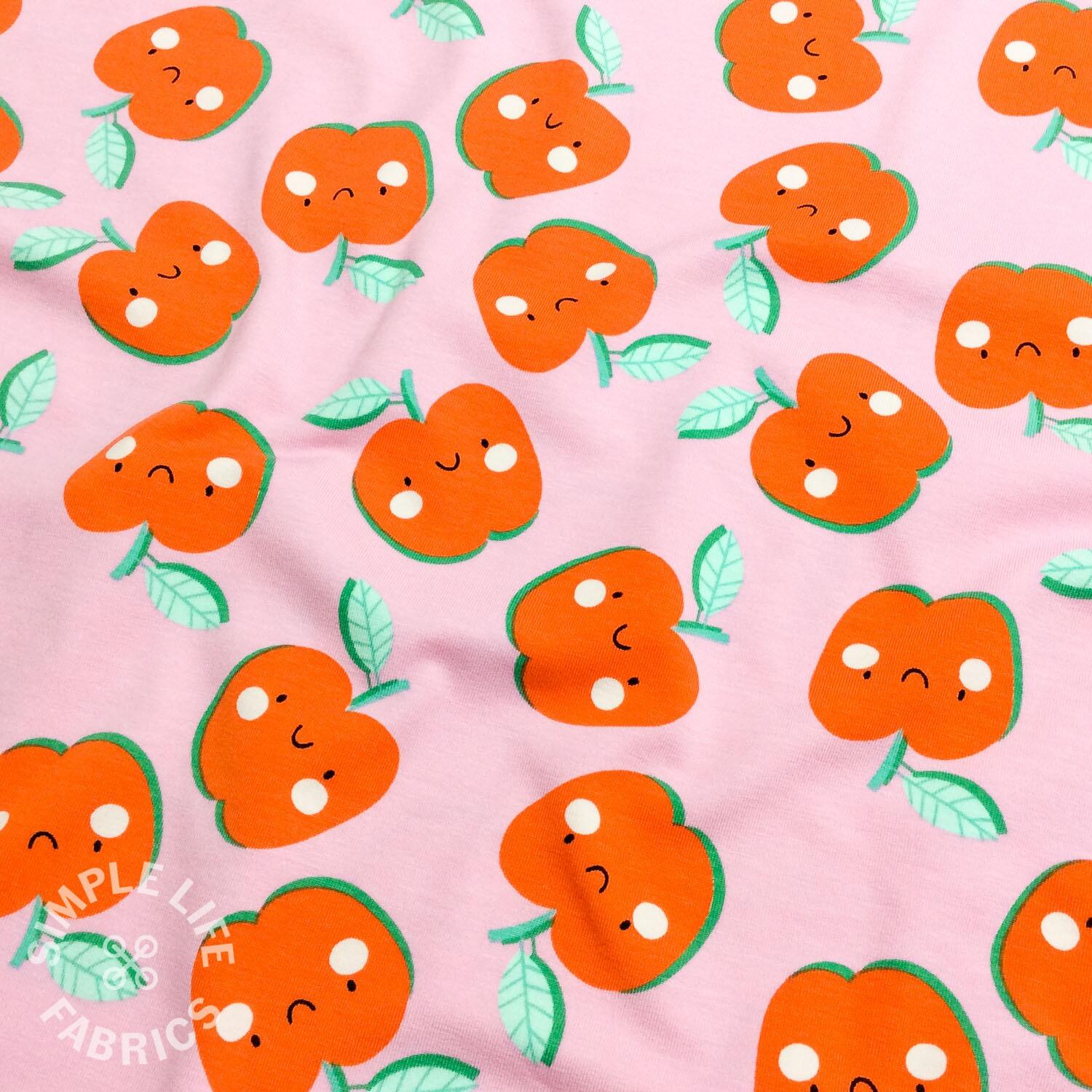 Happy apples pink cute kids jersey fabric