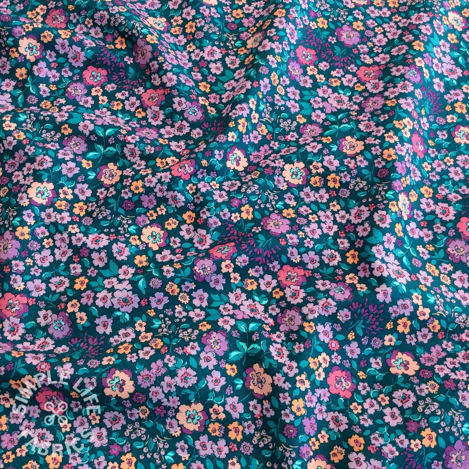 Teal ditsy floral fine cotton fabric