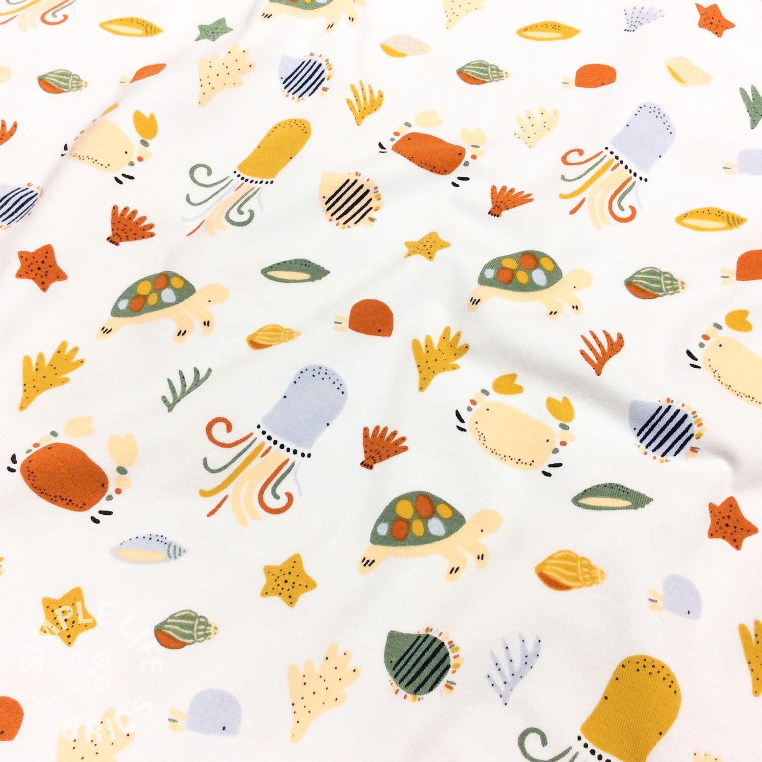 Sea creatures kids jersey fabric ivory