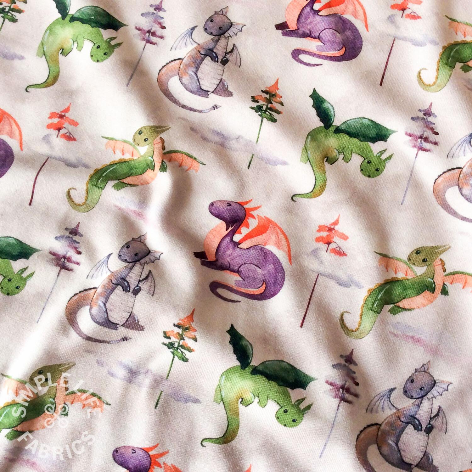 Dragons cute childrens jersey fabric