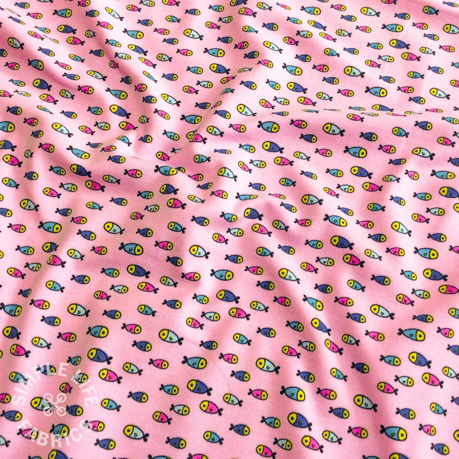 cute little fish pink kids jersey fabric