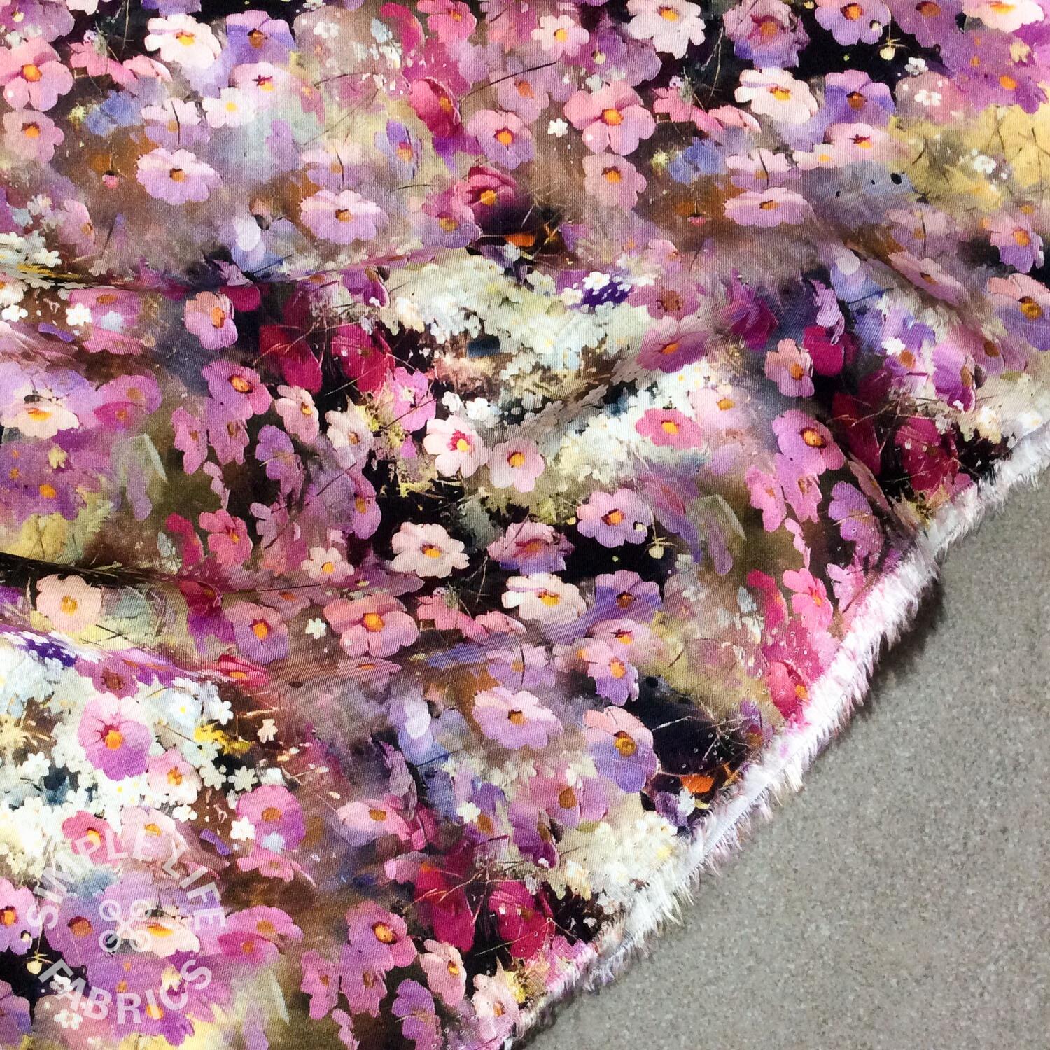 Meadow floral viscose twill fabric