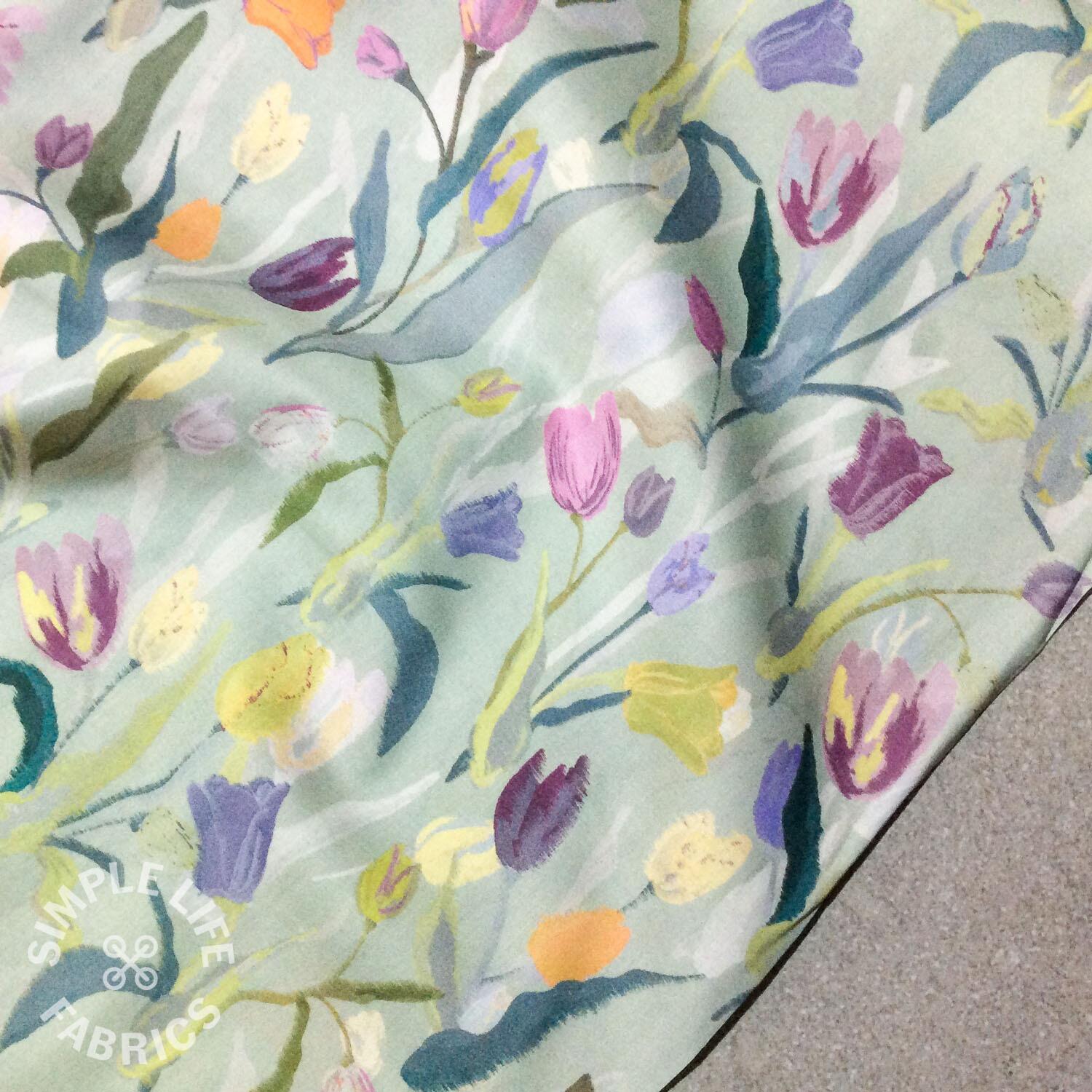 Tulip meadow floral cotton lawn fabric