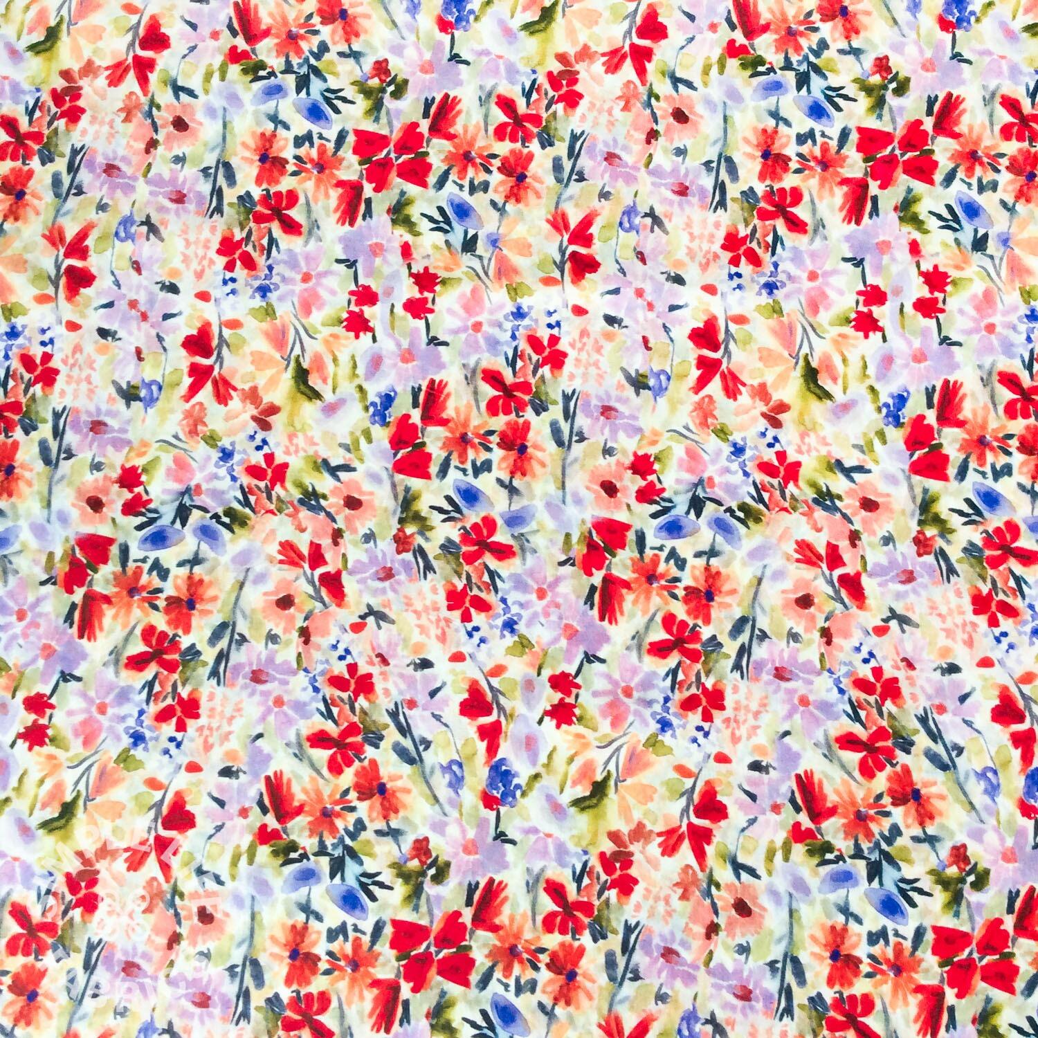 Cotton voile lawn, ditsy meadow floral, White - Oeko-Tex - Per half metre