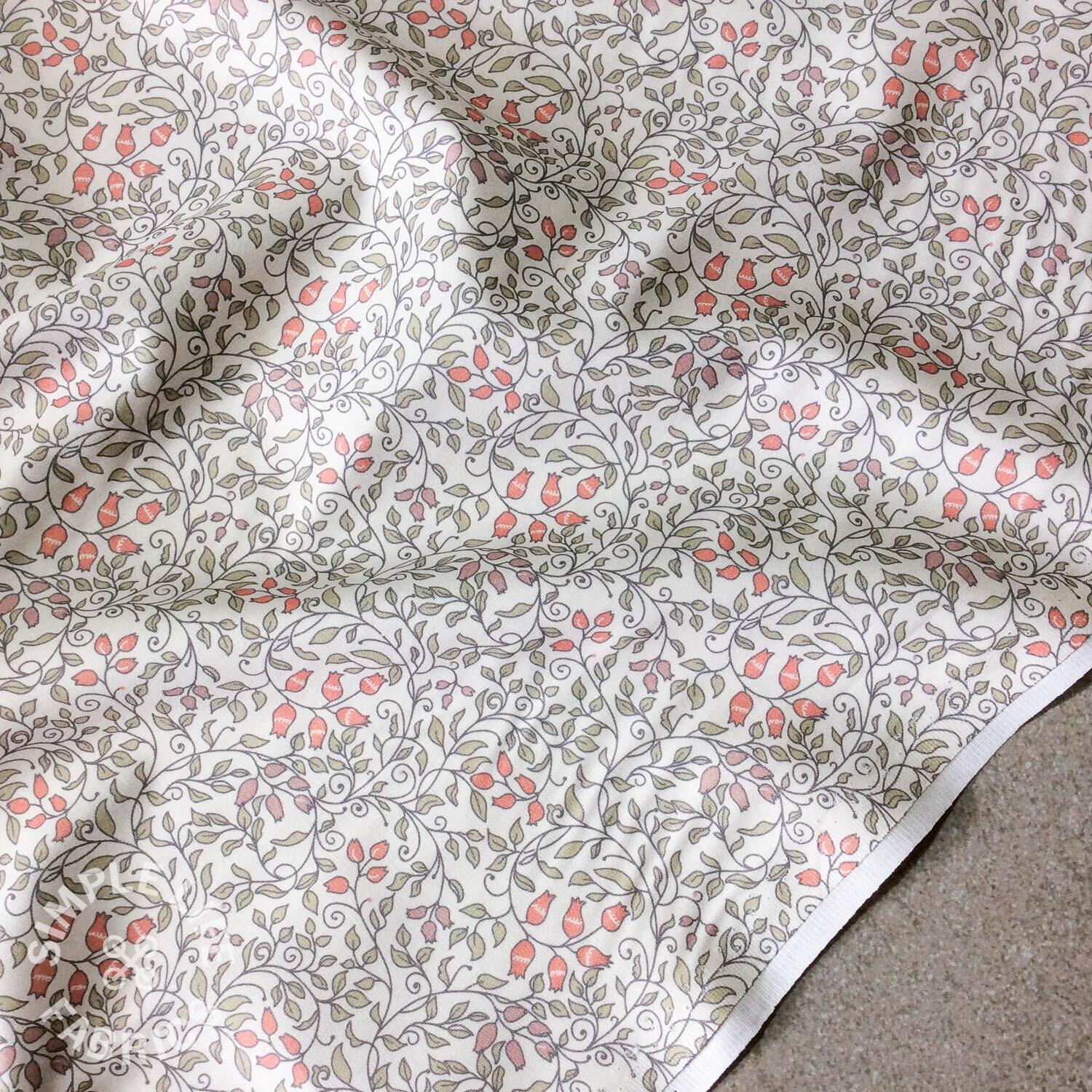 Cotton dress fabric, ornate trailing floral - Oeko-Tex - Per half metre