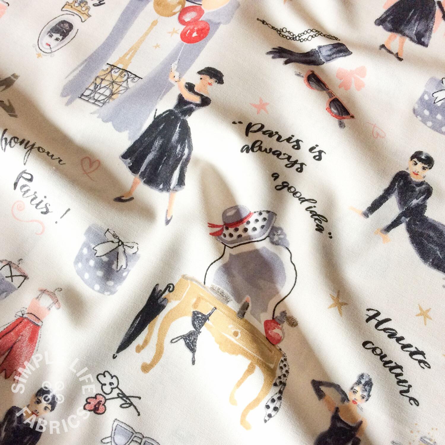 Bonjour Paris Audrey Hepburn printed cotton mix fabric
