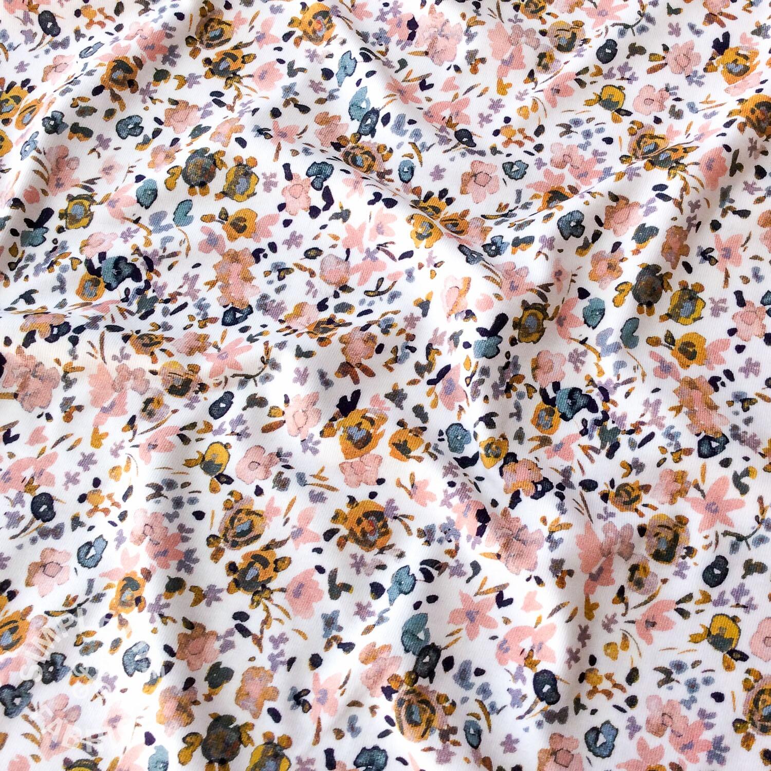 Vintage ditsy floral organic jersey fabric