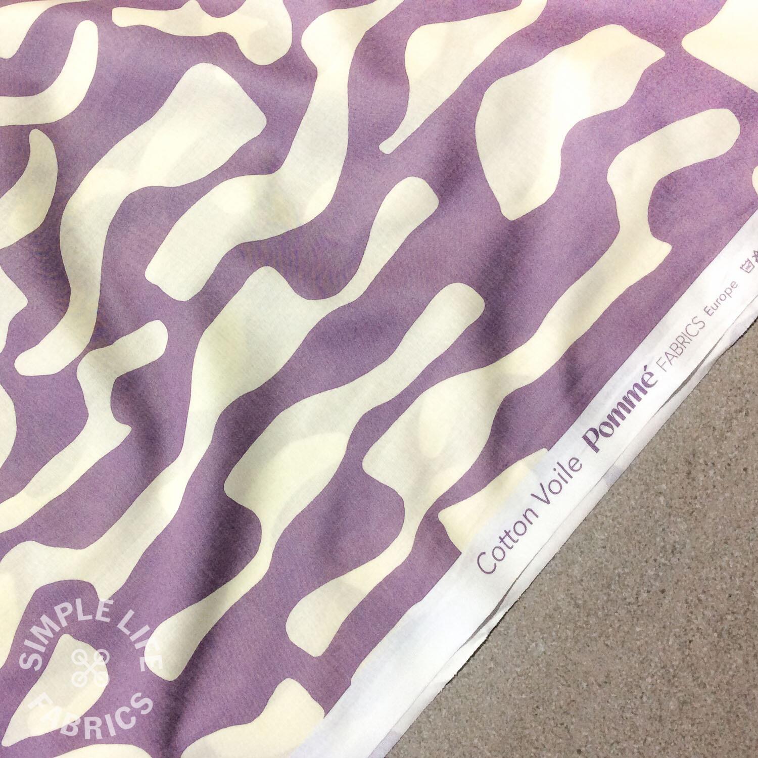 Abstract lilac shapes cotton voile fabric
