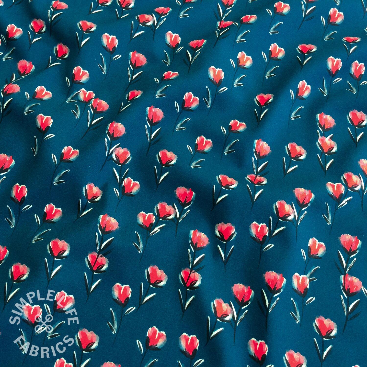 Delightful flowers blue fine cotton fabric