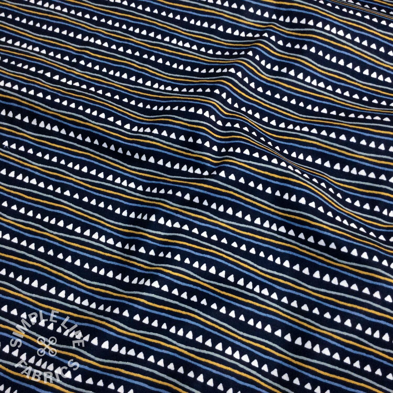Lines and triangles cotton fabric navy
