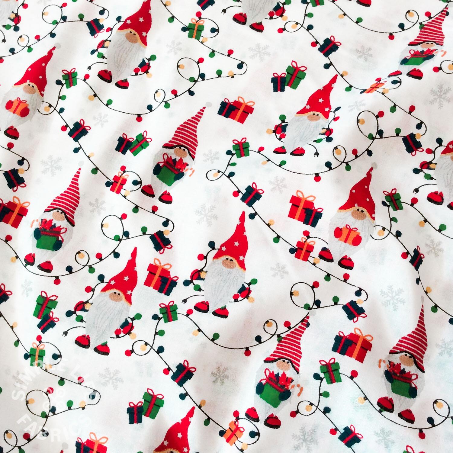 Christmas gnomes colourful cotton fabric