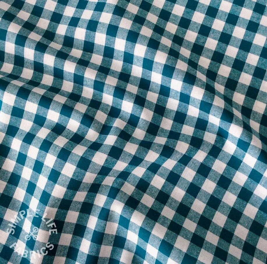 Gingham fabric, 8.5mm checks, yarn-dyed cotton, Teal - Oeko-Tex - Per half  metre