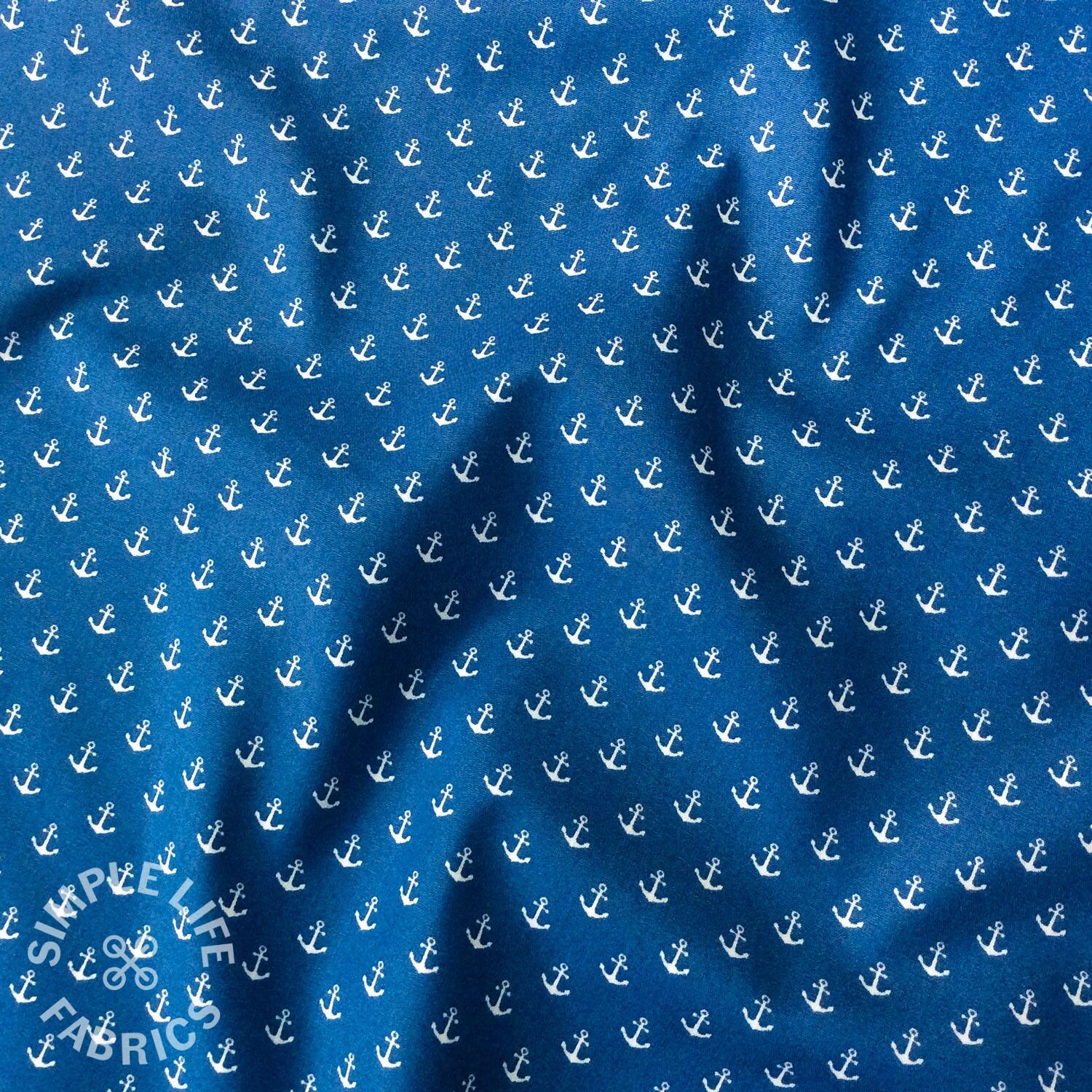 Mini Anchors, cotton poplin fabric, Blue - Oeko-Tex - Per half metre