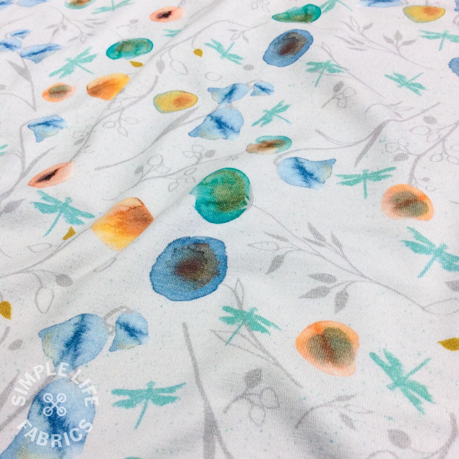 Dragonfly floral jersey fabric