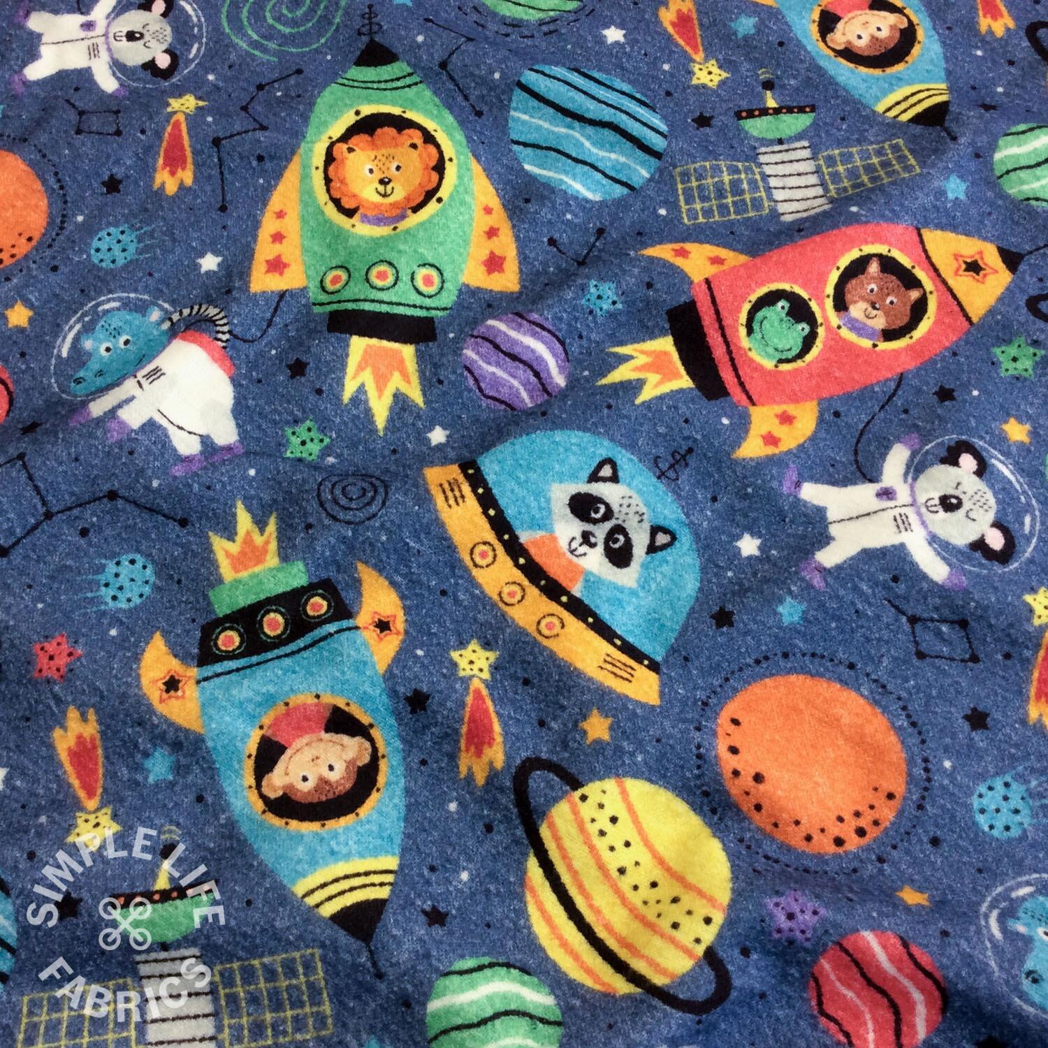 Flannel cotton fabric space animals