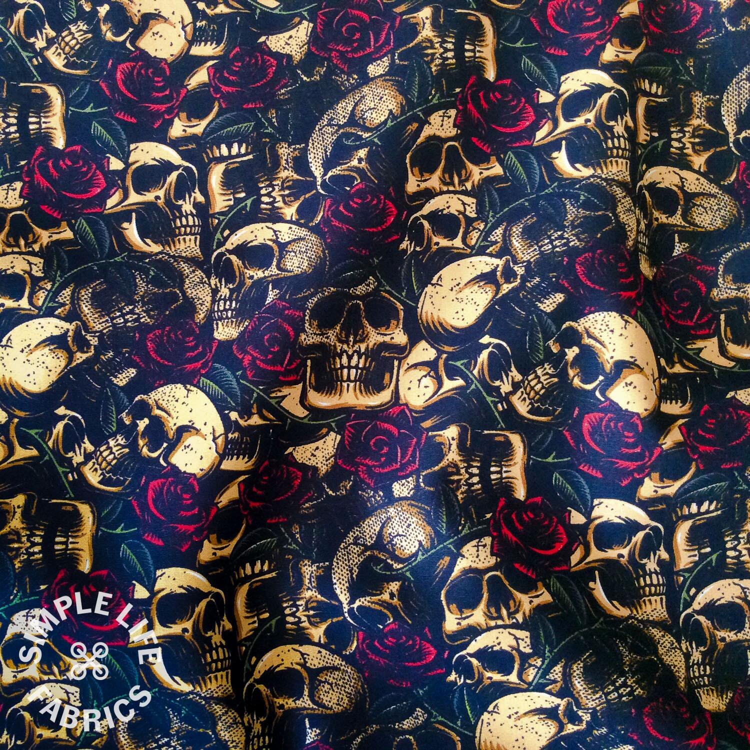 Floral skulls cotton fabric