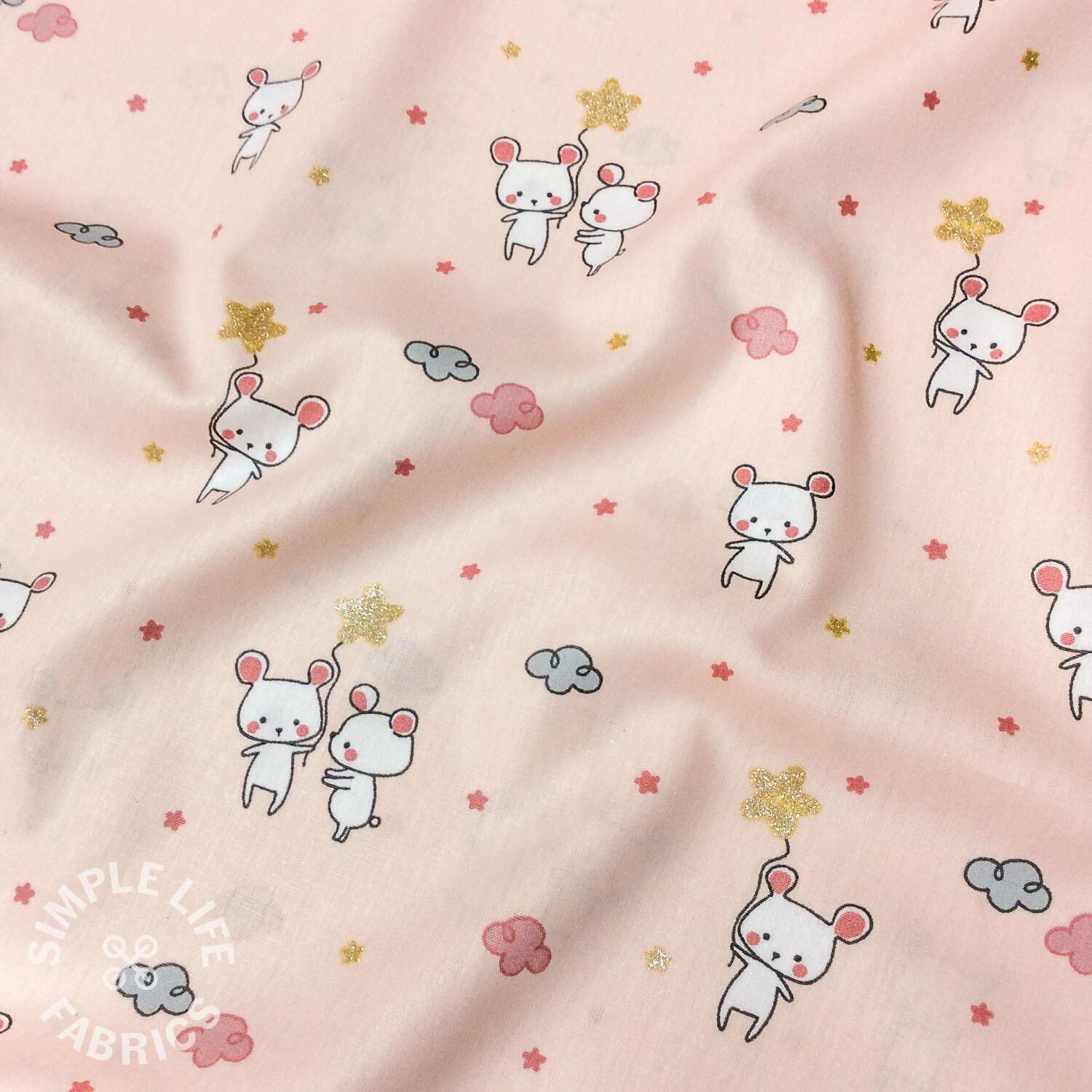 Glitter cotton pink bears fabric