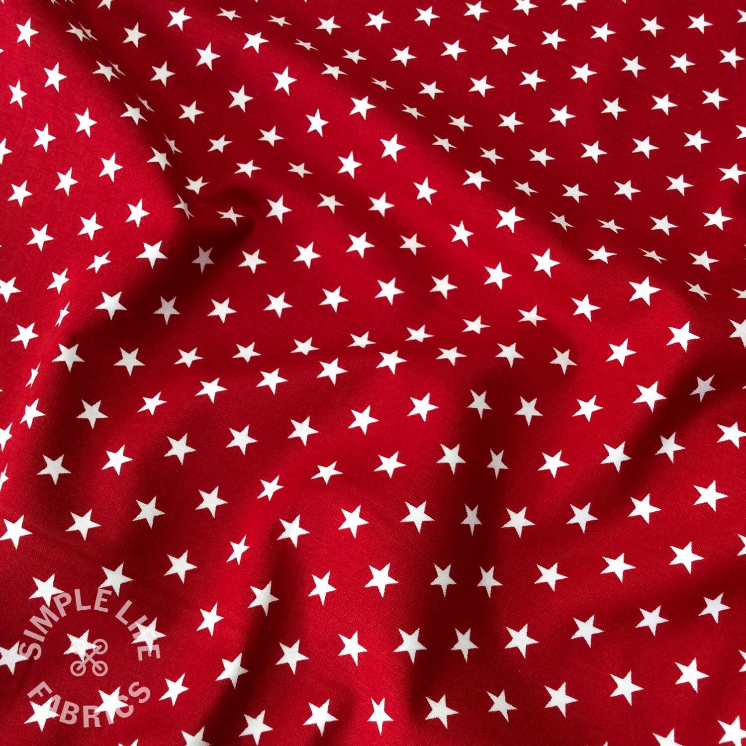 Stars cotton fabric, Red and white - Oeko-Tex - Per half metre