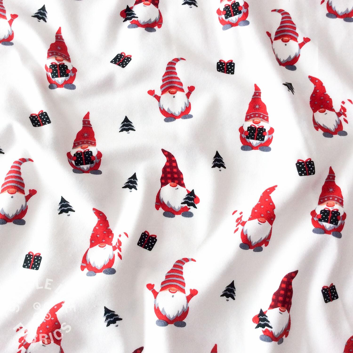 Gnomes ivory Christmas kids jersey fabric