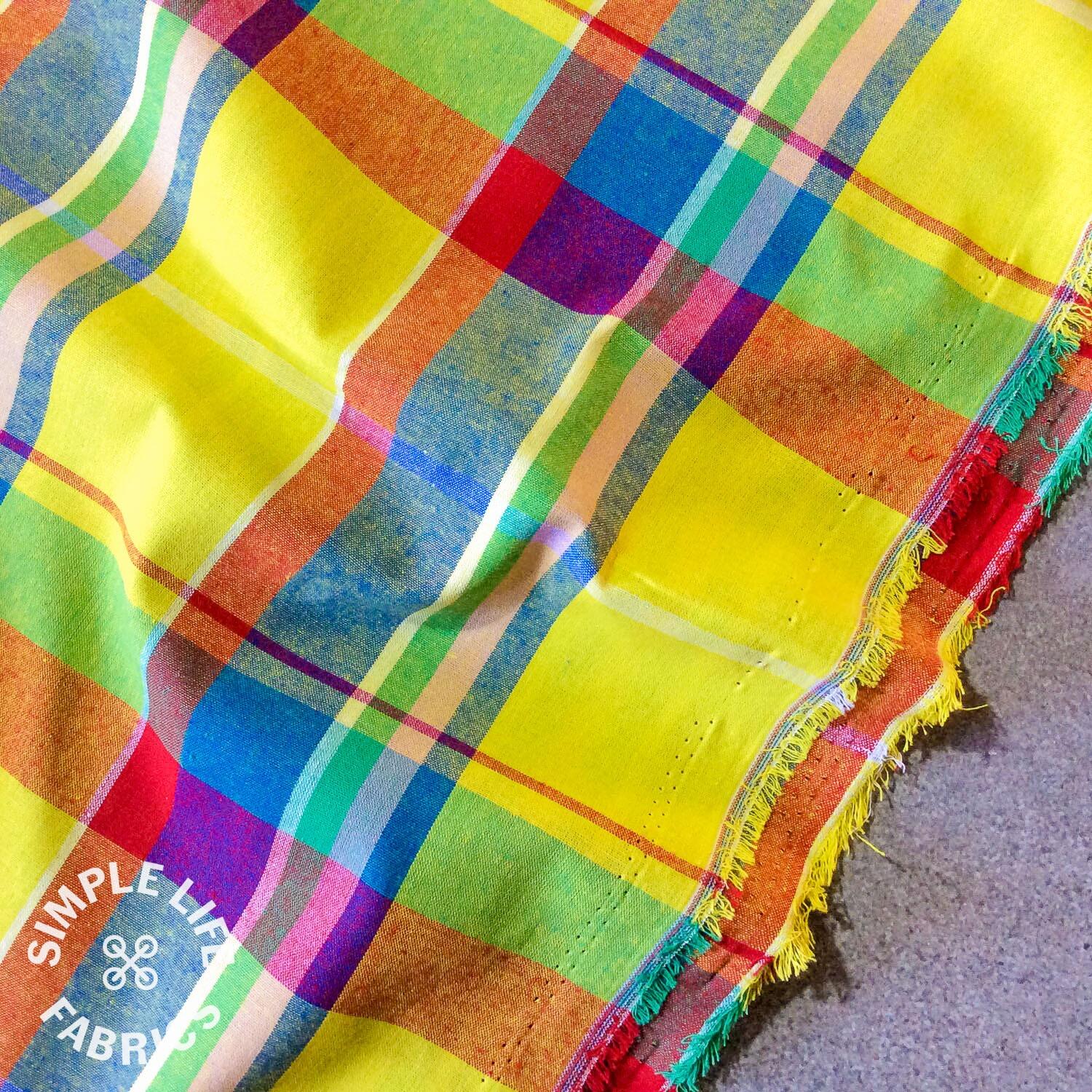 Madras checks yellow fabric