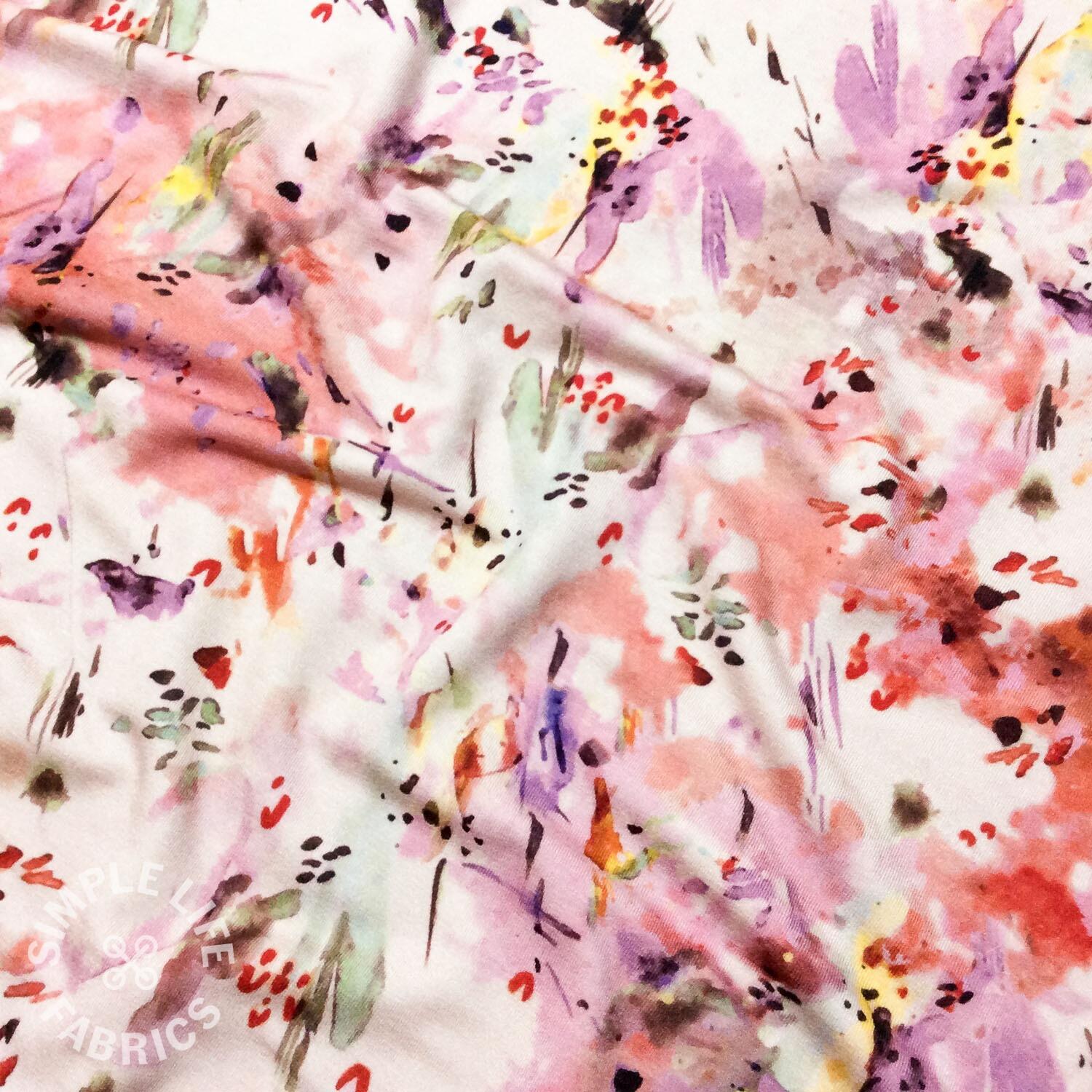 Delightful Morris-Style Floral viscose stretch fabric, Blush Pink - Per  half metre