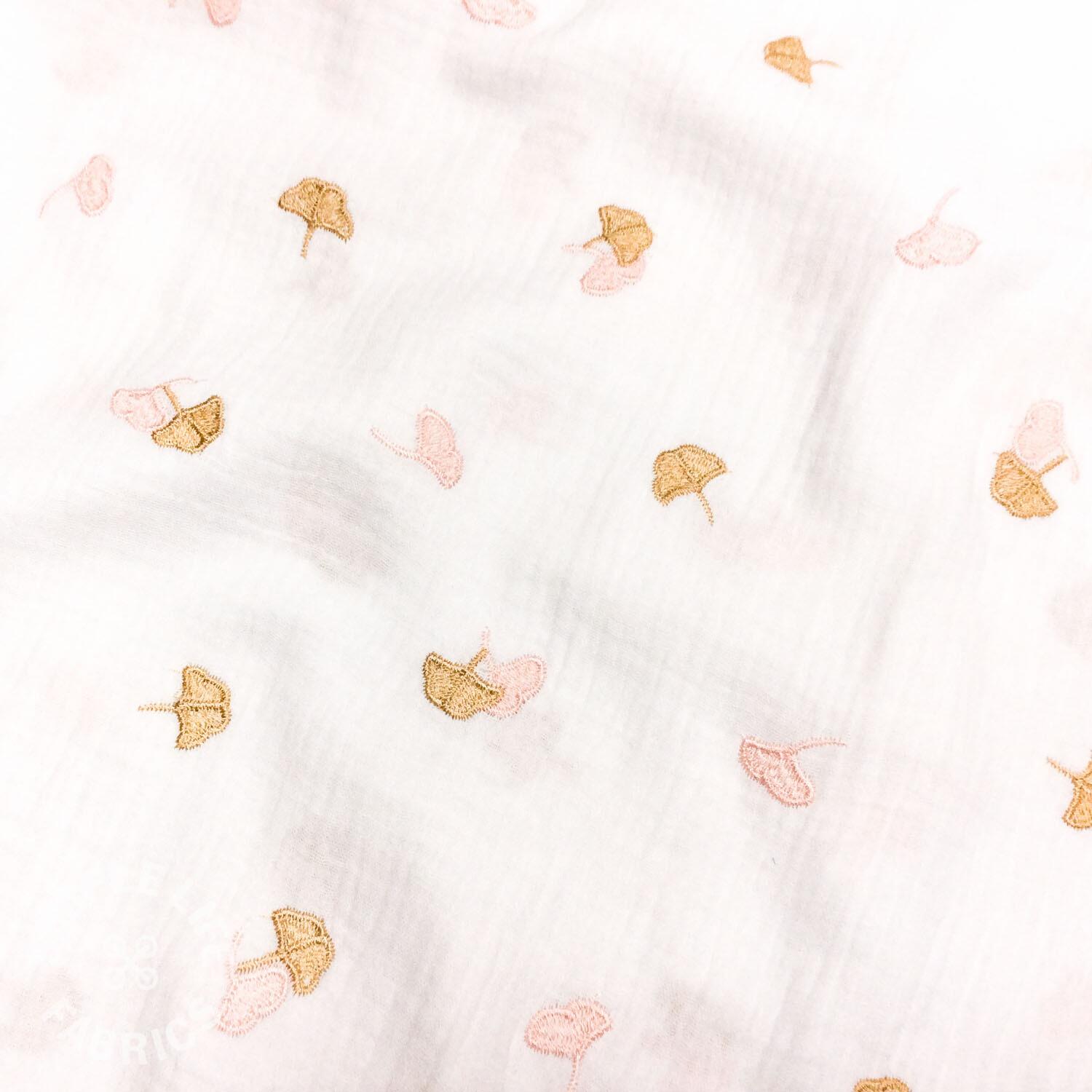 Embroidered leaf double gauze fabric