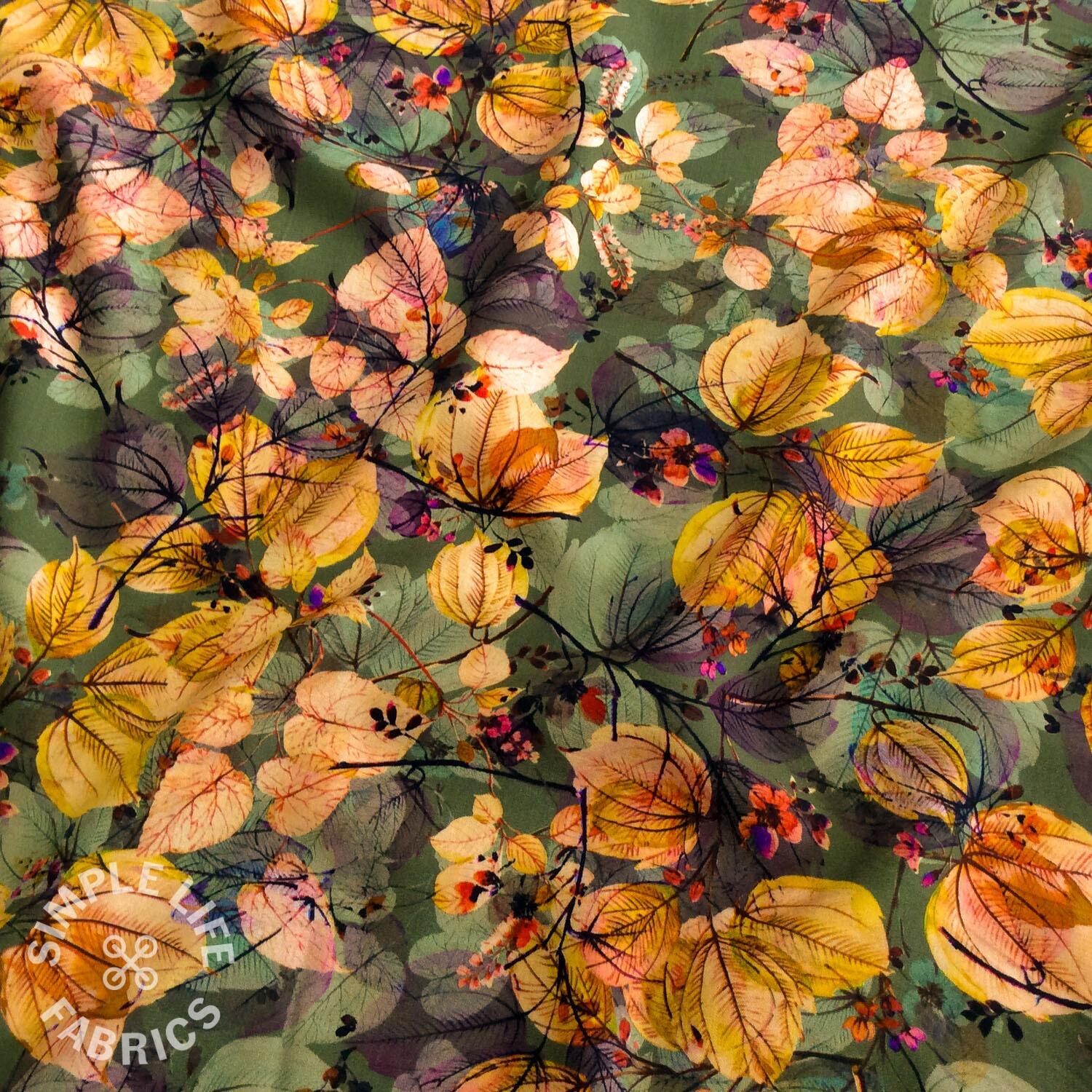 Sunset leaf floral viscose dress fabric