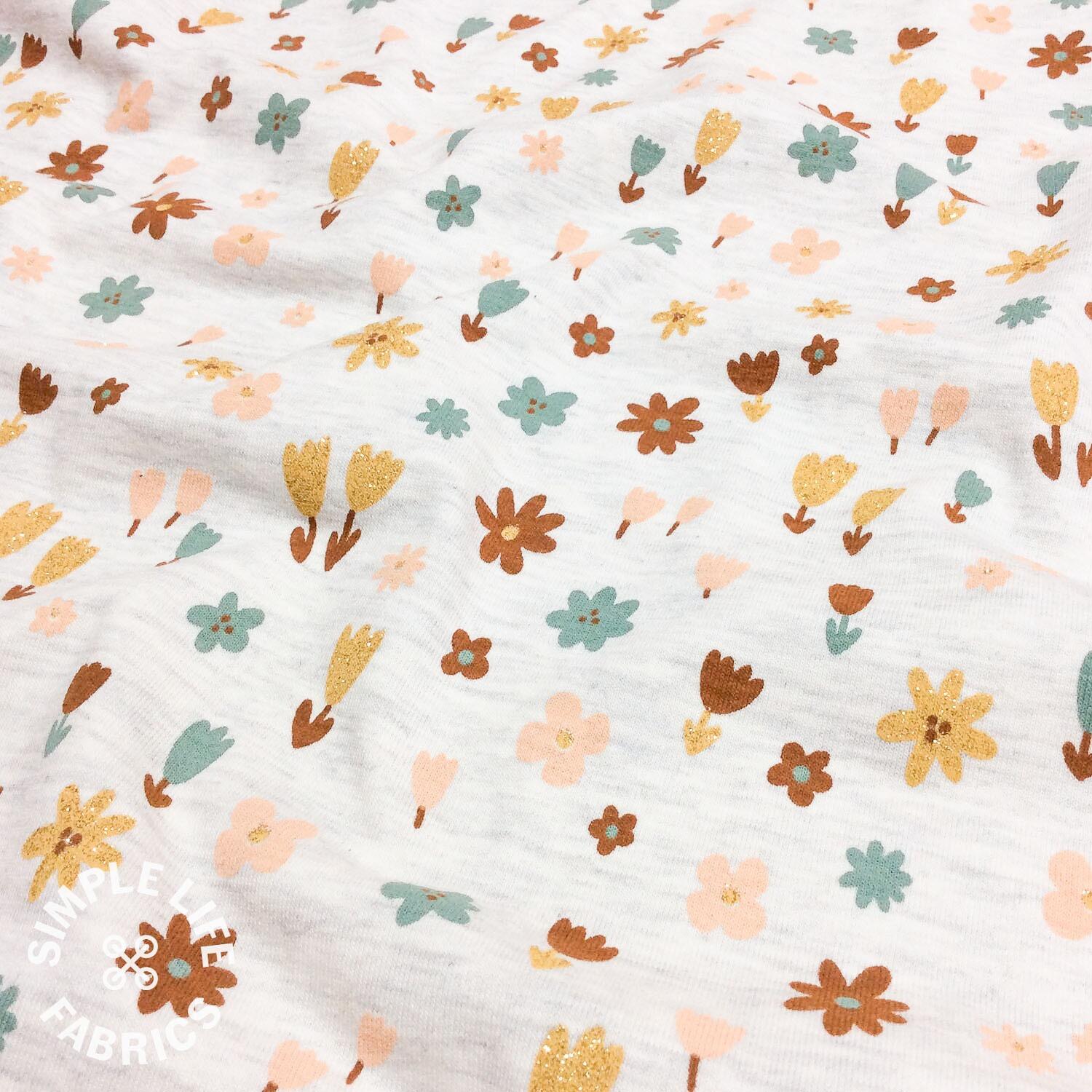 Little flowers glitter floral jersey fabric