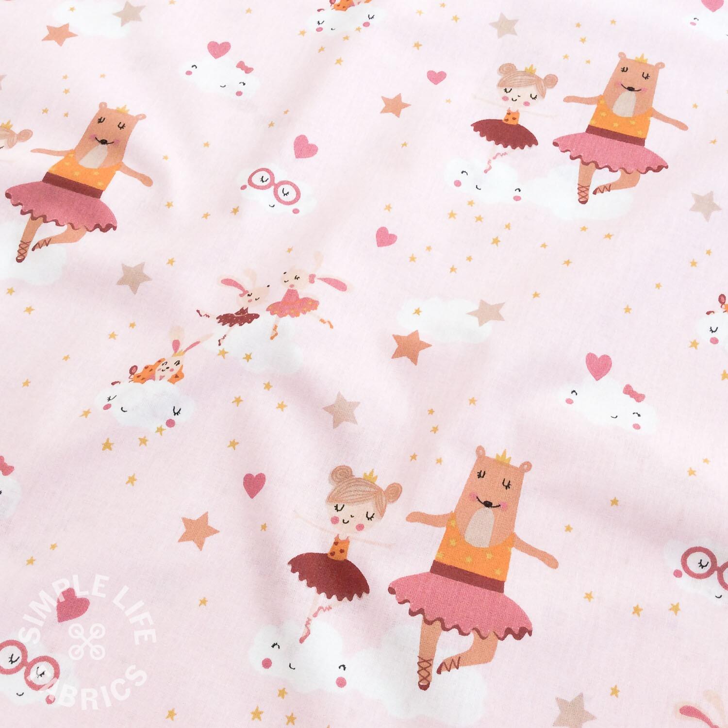 Ballet dancing bears and rabbits kids fabric