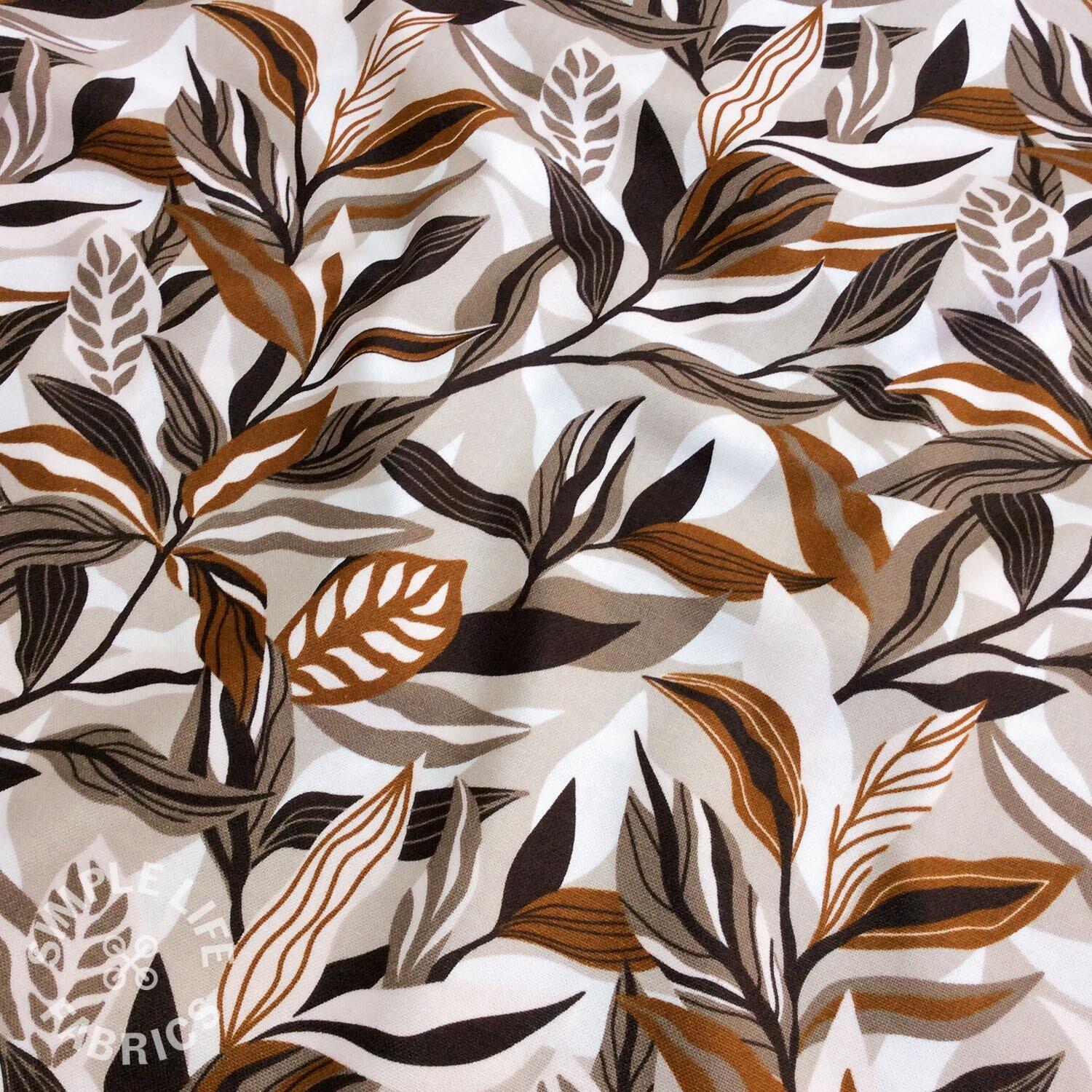 Leaf print cotton canvas fabric