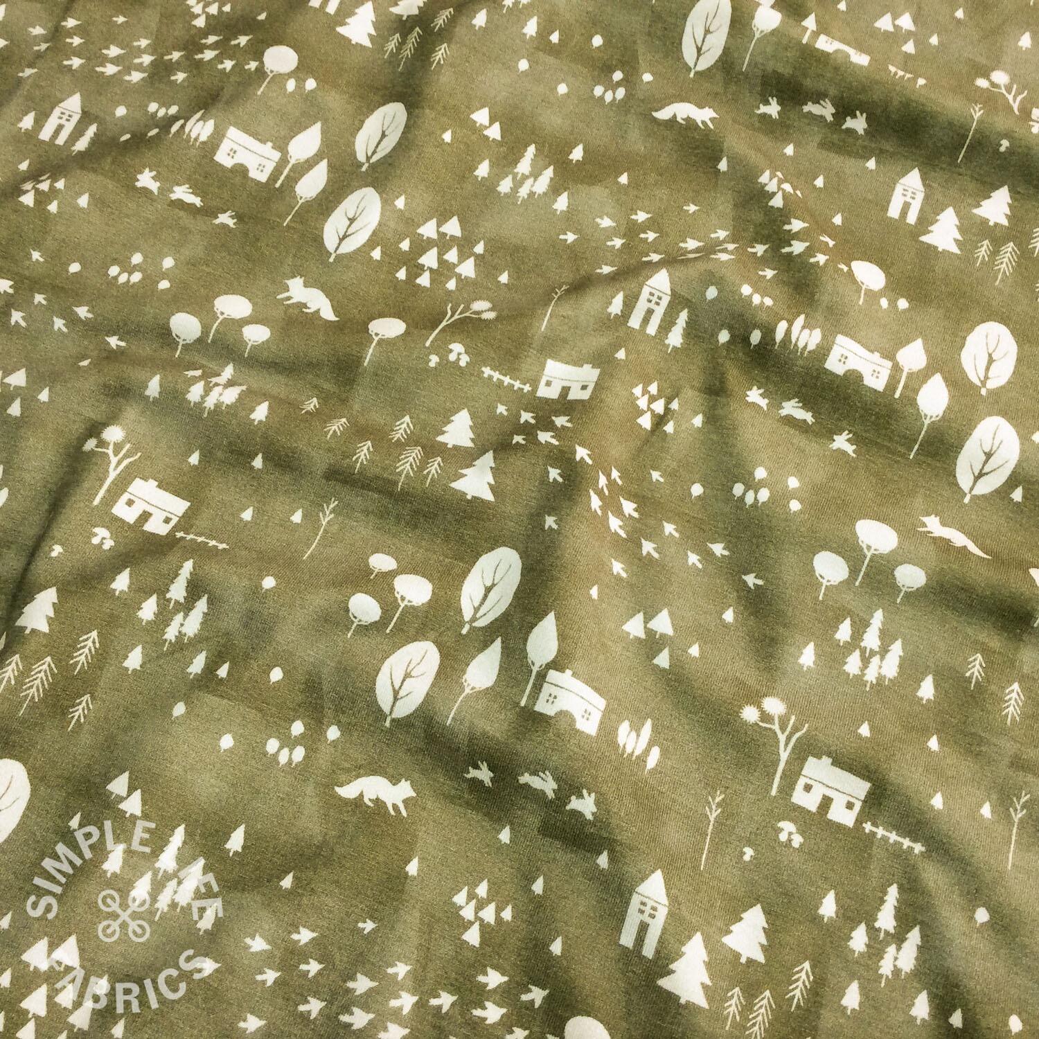 Forest houses swafing jersey fabric green