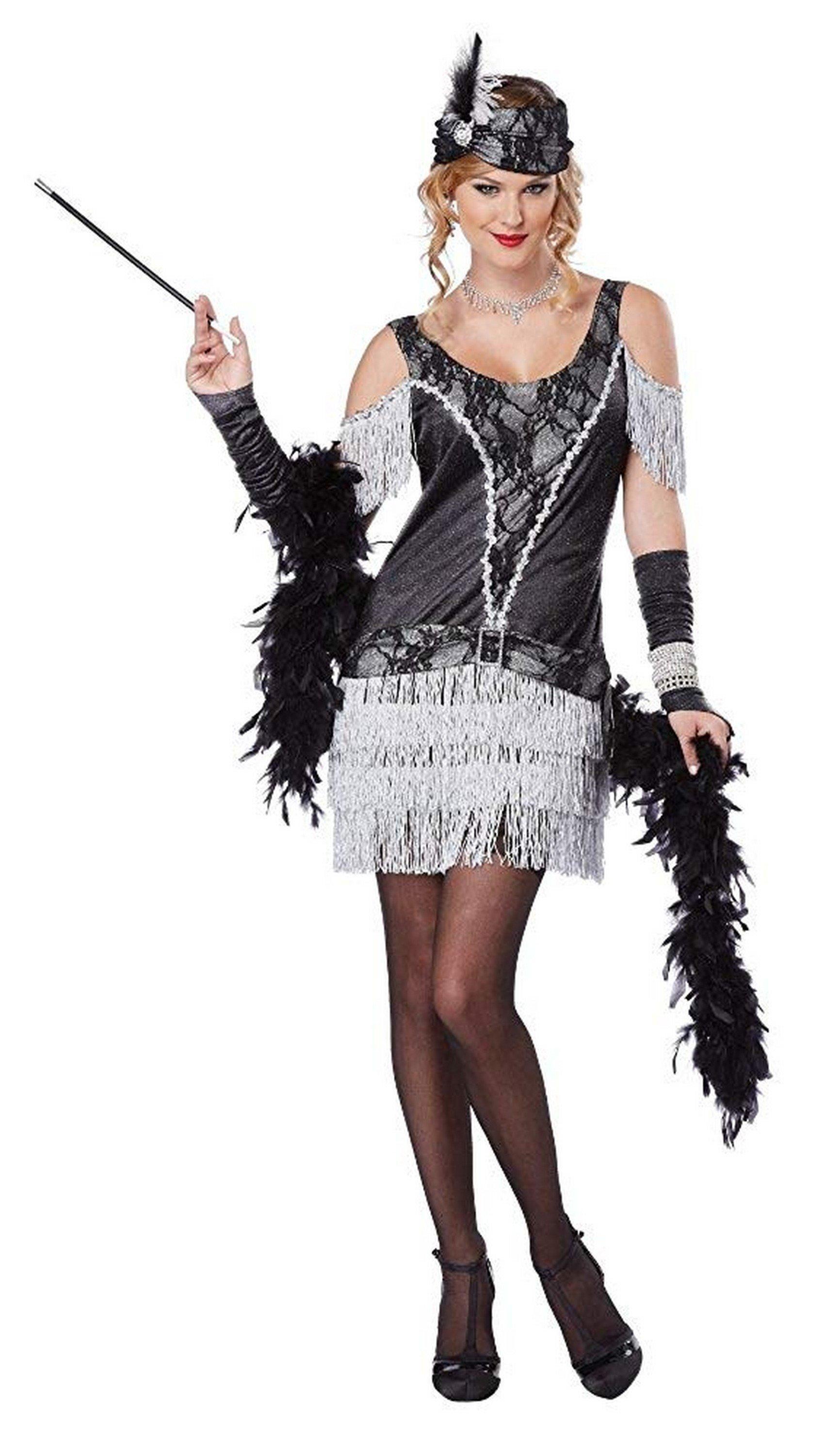 Ladies Black & Silver 1920s Flapper Costume | Forever Young