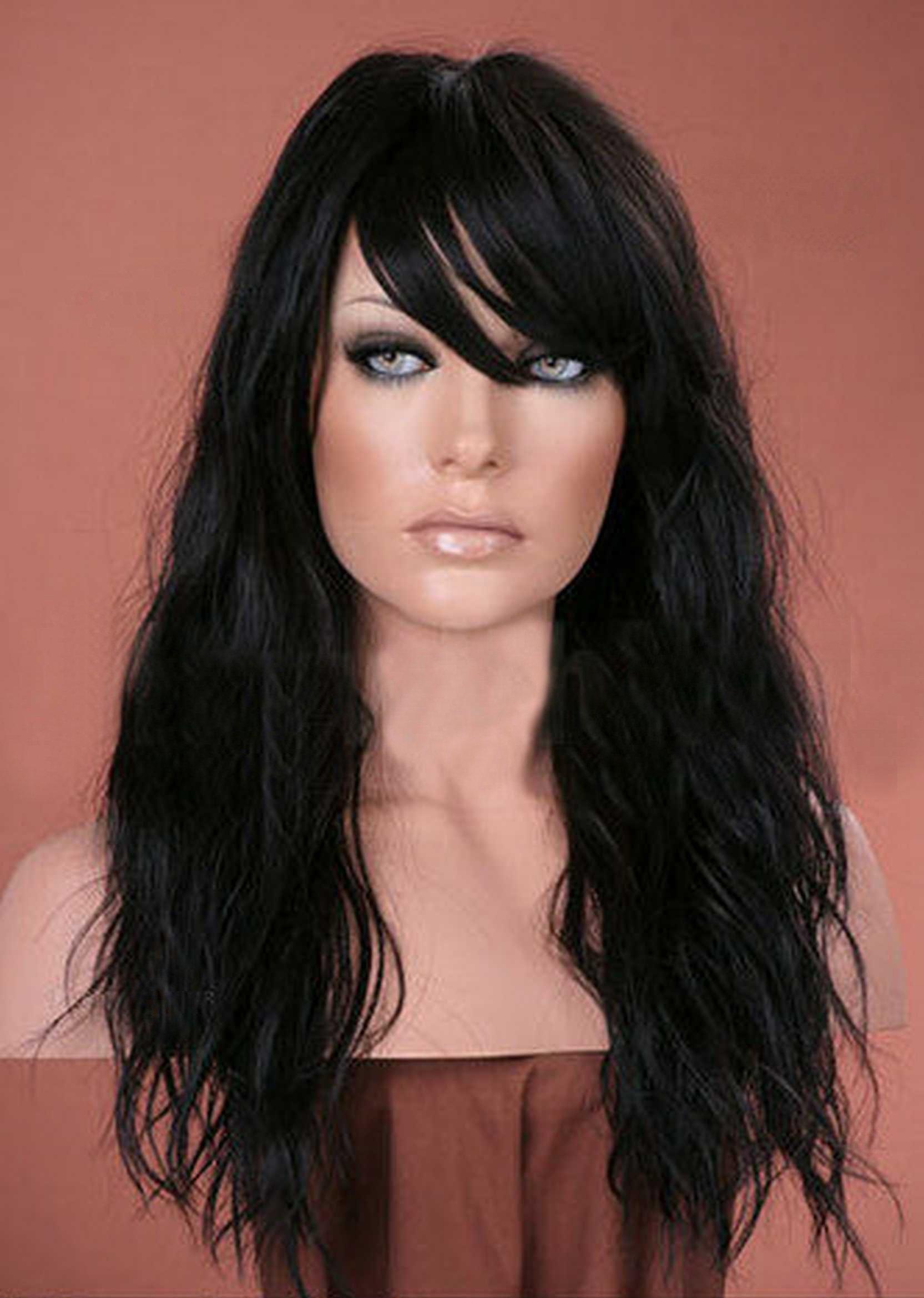 Long black hair discount with bangs wig