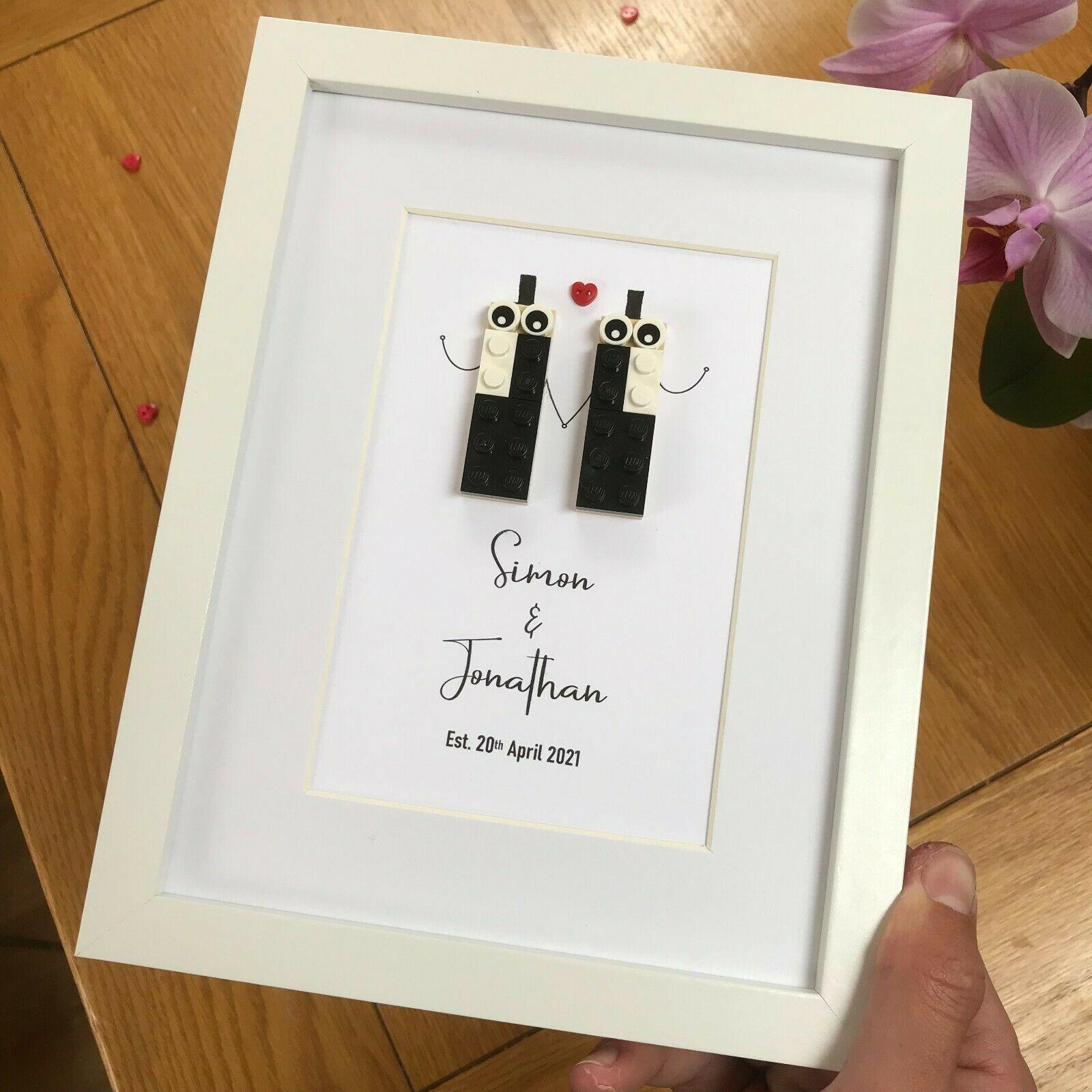 Personalised Wedding gift framed picture made with LEGO ® SAME SEX couple  LGBT