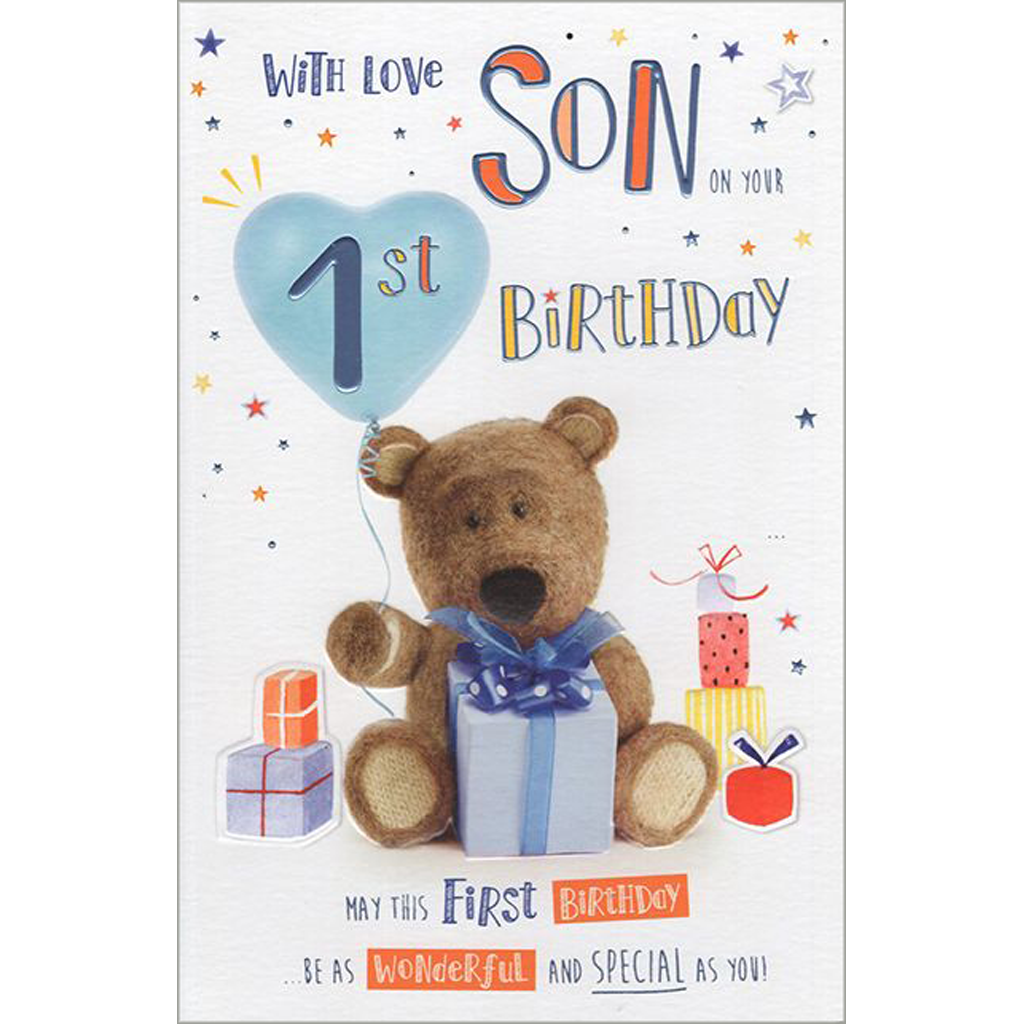WONDERFUL COLOURFUL EMBOSSED A SPECIAL SON 1 TODAY 1ST BIRTHDAY GREETING CARD 