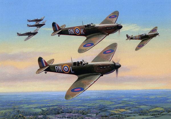 72 Squadron Heading Home by Patricia Forrest - Spitfire Card M447