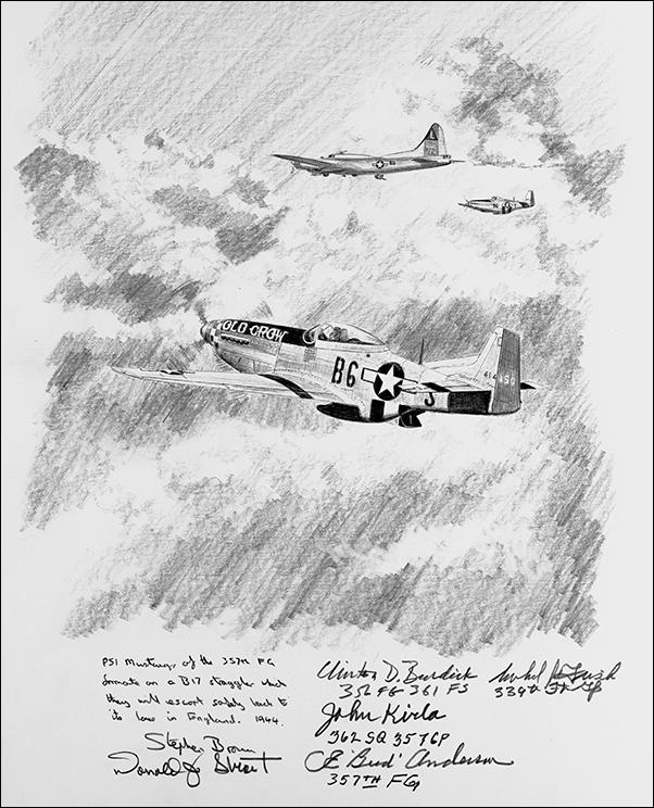 Bud Anderson on Bomber Escort Duty by Stephen Brown - Original Drawing