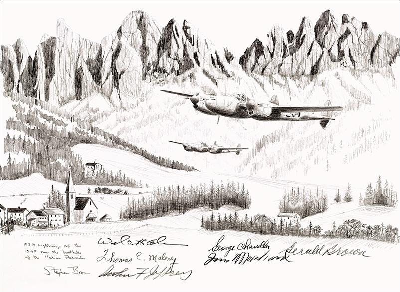 P-38 Lightnings in Italy by Stephen Brown - Original Drawing