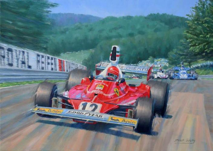 Into the Karussell - Niki Lauda Ferrari 312T F1 Greetings Card S018