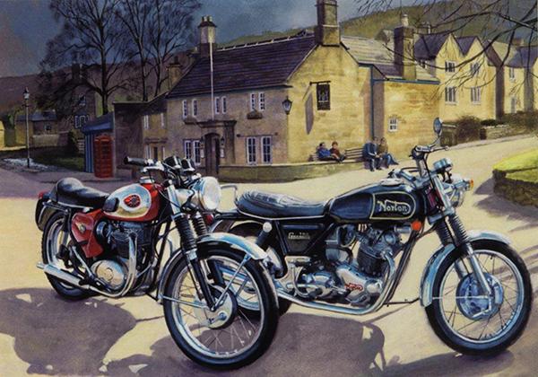 British Institutions - BSA and Norton Motorbike Greetings Card LM04