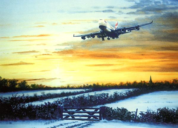 Jumbo Over Burstow - Aviation Christmas Card - British Airways 747 C013