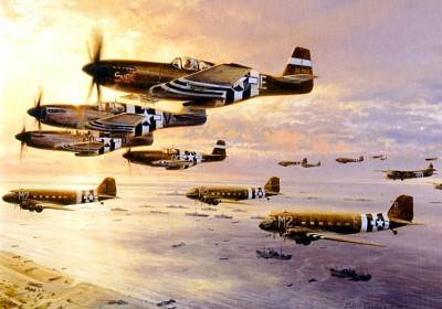 D-Day Airborne Assault  by Robert Taylor - P-51  Greetings Card RT07