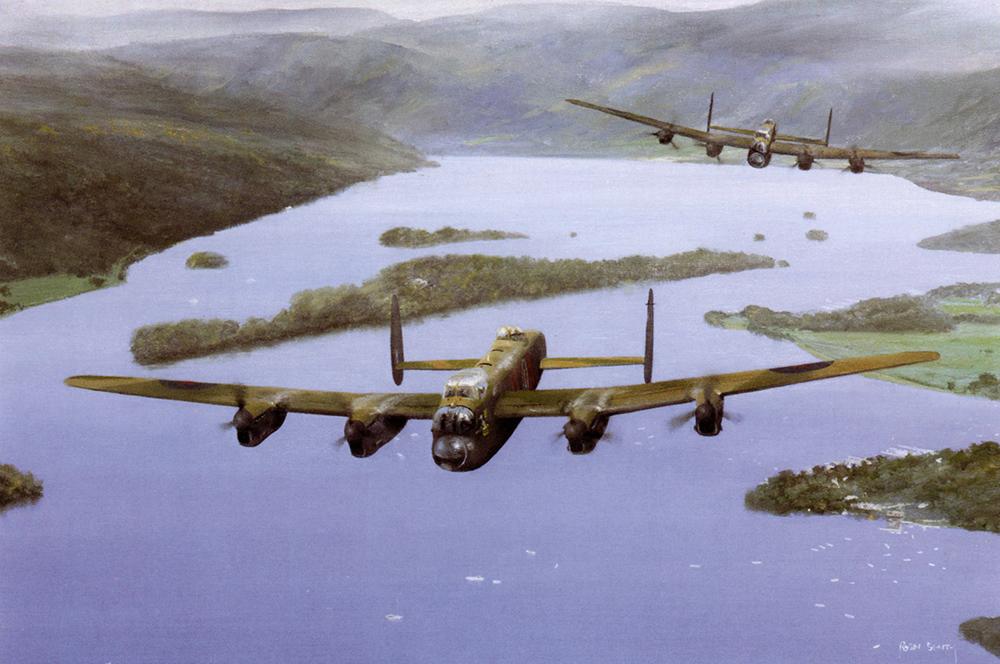 Eight Merlins over Windermere by Robin Smith - Lancaster Card M432