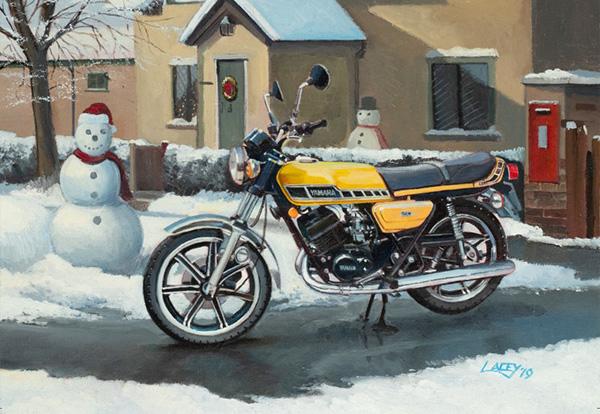 Out in the Cold - Classic Motorcycle Christmas Card AM11
