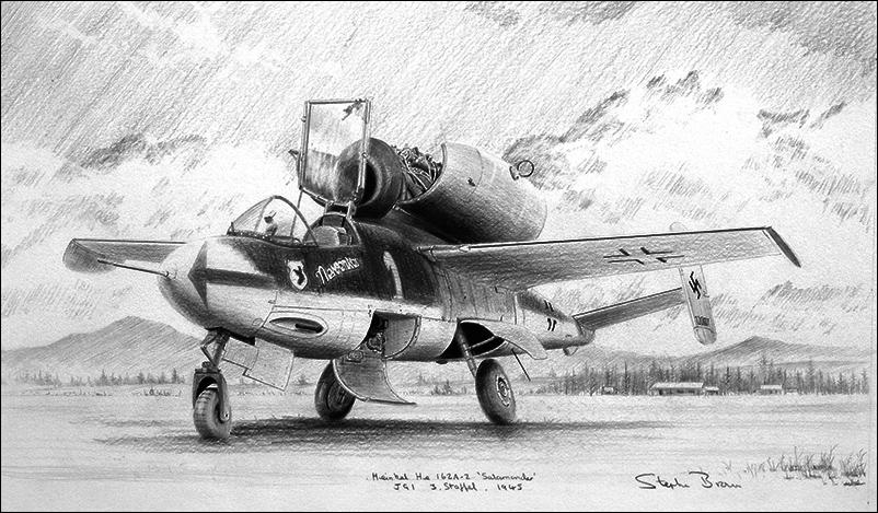 He162 of JG1 by Stephen Brown - Original Drawing