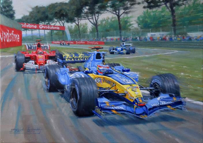 Alonso Defies Schumacher - Renault F1 Motorsport Greetings Card S008