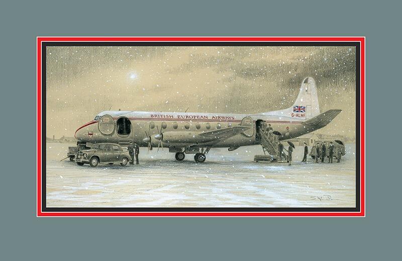 Last Flight Before Christmas - BEA Viscount by Stephen Brown - Original Drawing