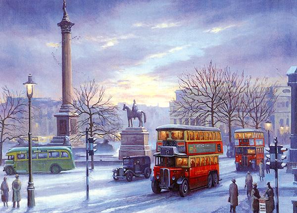 Christmas at Trafalgar Square - Classic Motoring Christmas Card A006