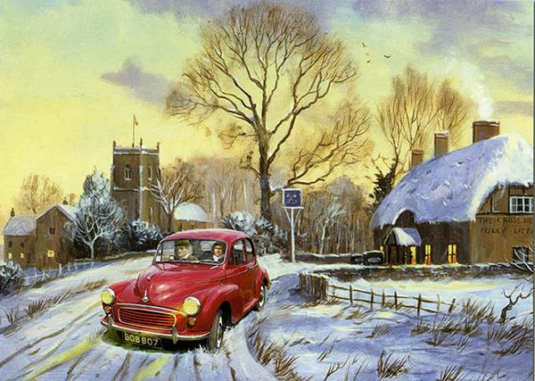 Moggie's Christmas Tipple - Classic Car Christmas Card A021