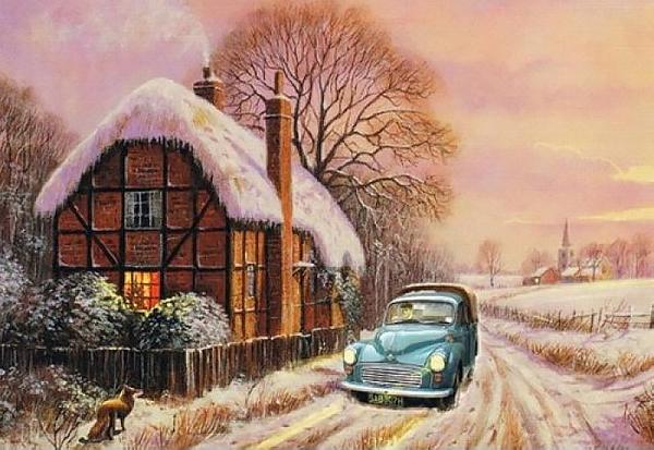Christmas in the Countryside  - Classic Car Christmas Card A040